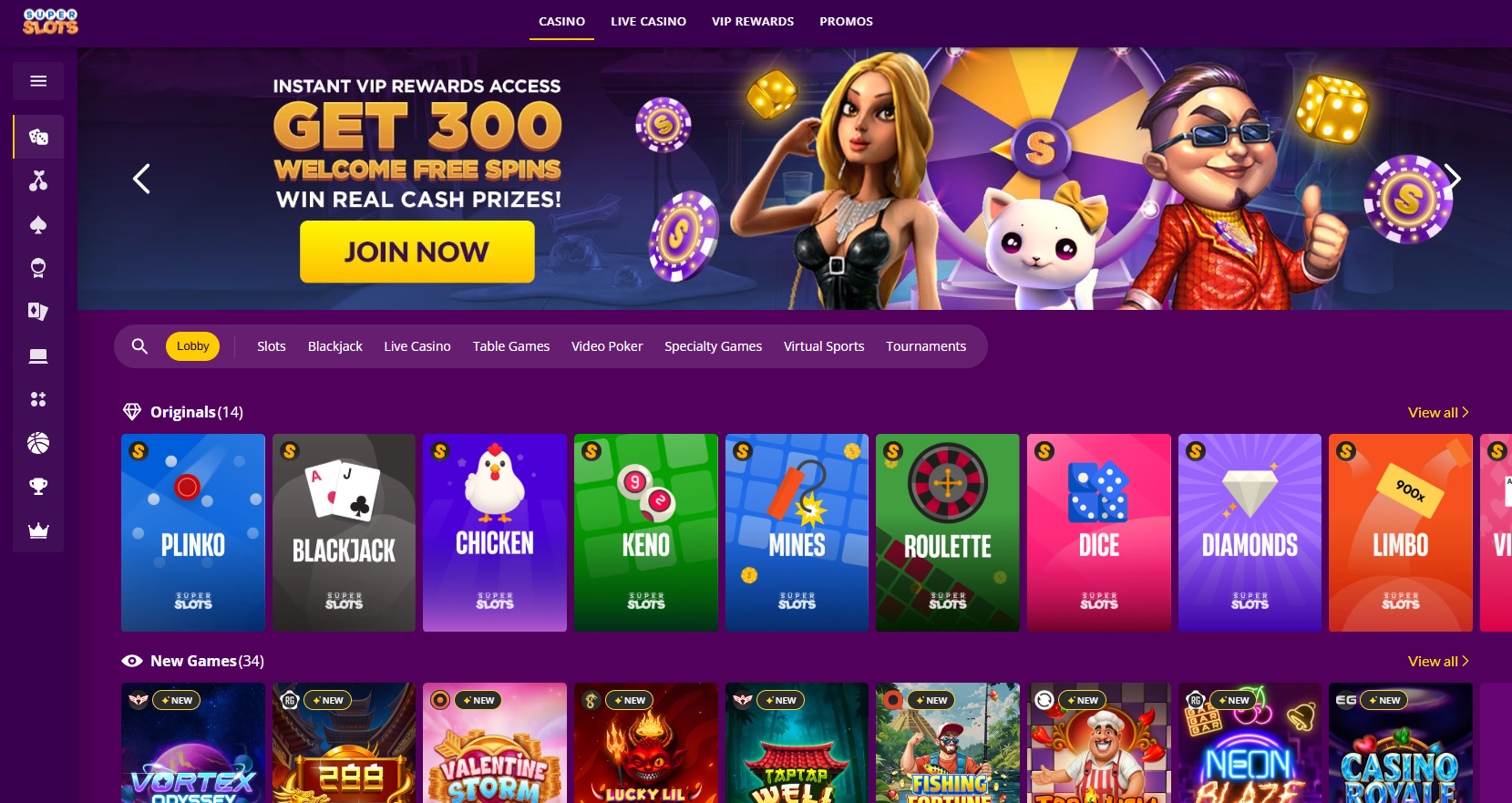 Super Slots Casino Homepage